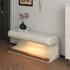 Modern Leather Upholstered Entryway Bench With LED Sensor Light Ottoman For Living Room, Or End Of Bed - Beige - Image 7