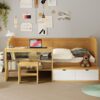 Twin Size Daybed With Storage Shelves And Lockers, Multi Functional Bed With Study Desk And Matching Stool - Natural - Image 19