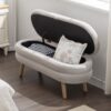 Velvet Fabric Storage Bench With Wood Legs For Bedroom And Living Room - Light Gray - Image 4