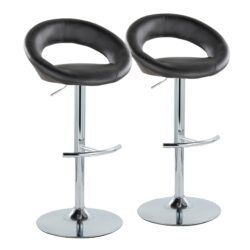 Posh - Contemporary Adjustable Barstool With Swivel With Rounded T Footrest (Set of 2) - Chrome / Black