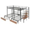 Full Over Twin-Twin Triple Bunk Bed With Drawers And Staircase - Black - Image 9