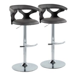 Gardenia - Contemporary Adjustable Barstool With Swivel With Rounded T Footrest (Set of 2) - Black / Chrome / Gray
