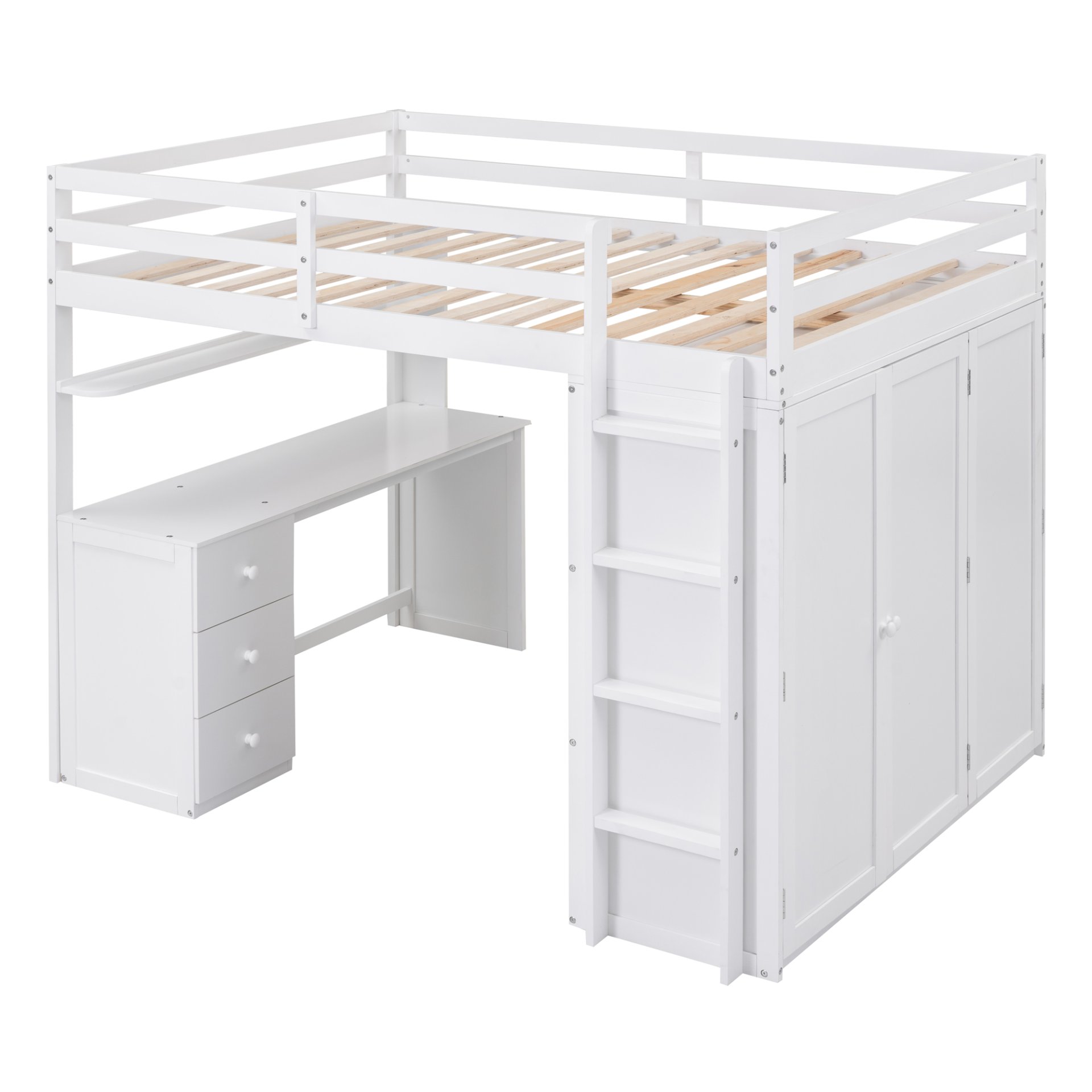 Full Size Loft Bed With Drawers, Desk, And Wardrobe - White - Image 5