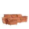 Modern Deep 3 Seat Sofa Couch With Ottoman, Polyester Sofa Sleeper Comfy Upholstered Furniture For Living Room - Orange - Image 13