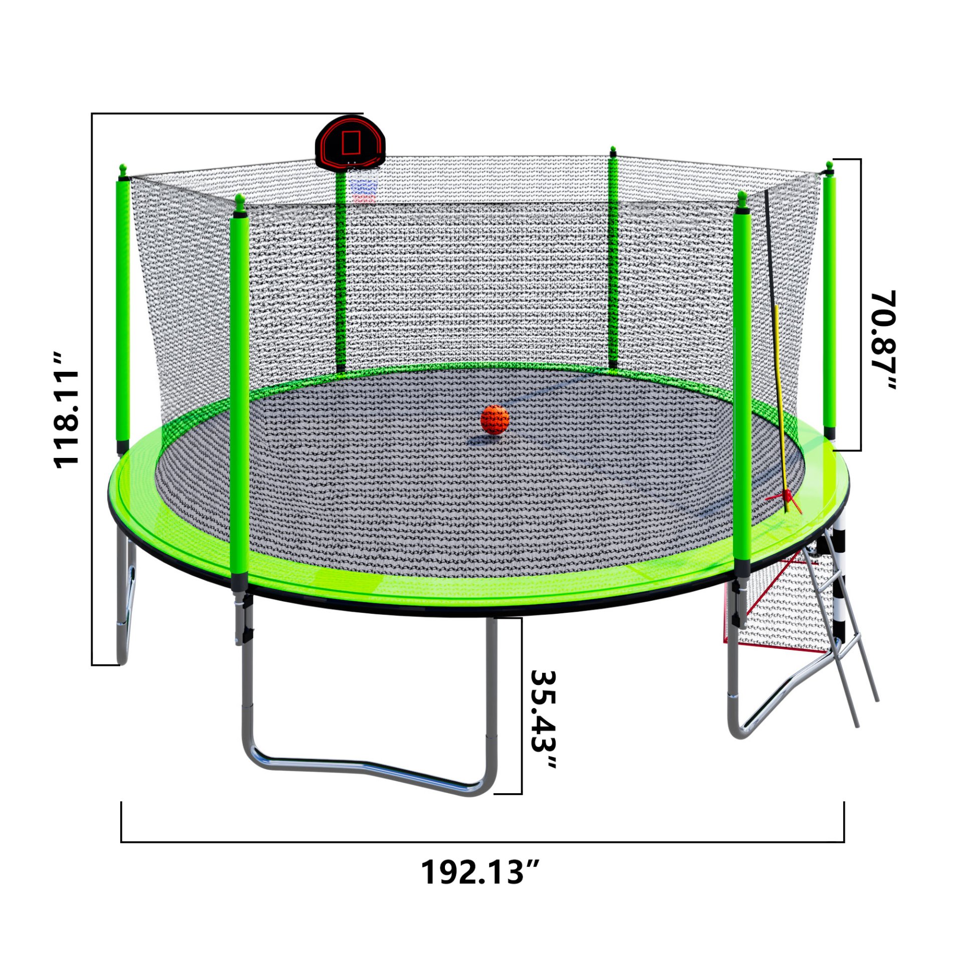 16Ft Trampoline With Basketball Hoop Pump And Ladder (Inner Safety Enclosure) With Soccer Goal - Green - Image 18