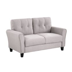 Modern Living Room Loveseat Linen Upholstered Couch Furniture For Home Or Office - Light Gray