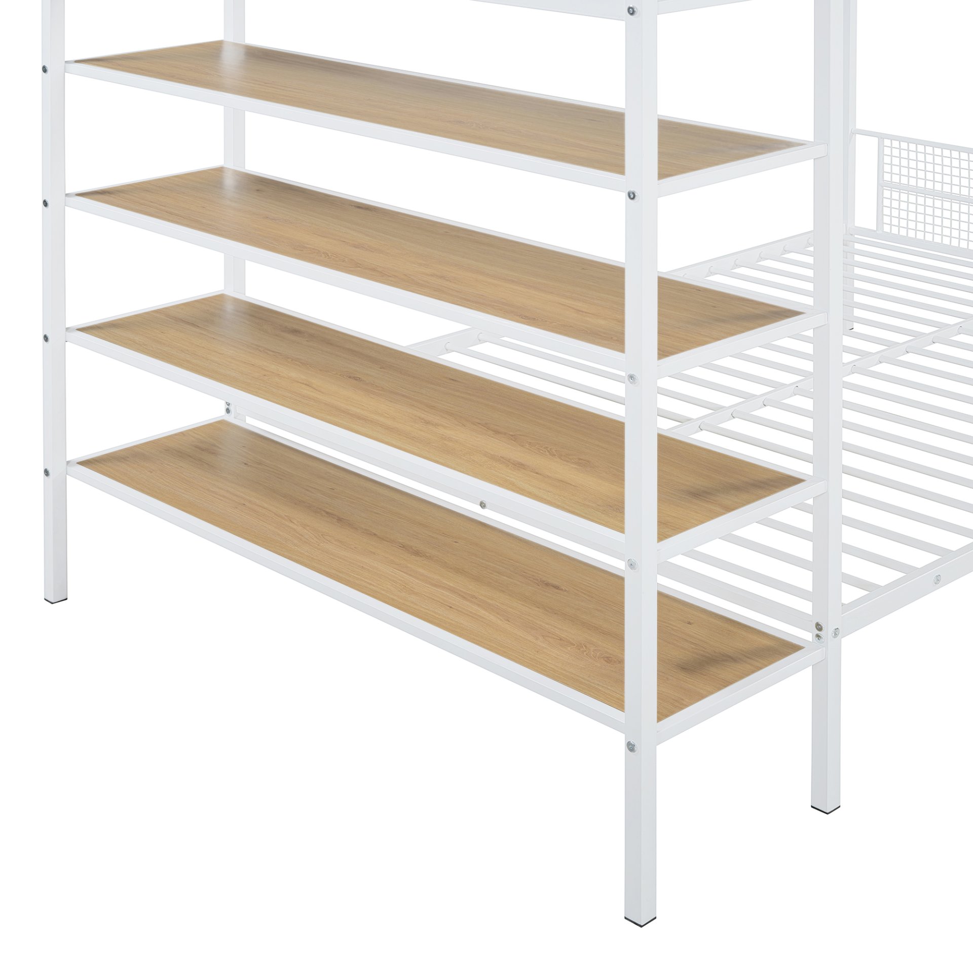 Twin Over Full Bunk Bed With 5 Tier Shelves - White - Image 10