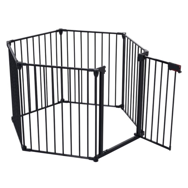 Adjustable Safety Gate 6 Panels Play Yard Metal Doorways Fireplace Fence Christmas Tree Fence Gate For House Stairs Gate Prohibited Area Fence - Black