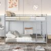 Full Over Full Metal Bunk Bed, Low Bunk Bed With Ladder - Silver - Image 2