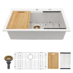 33 X 22" Granite Composite Quartz Kitchen Sink With Workstation Features And Drop In Design - White