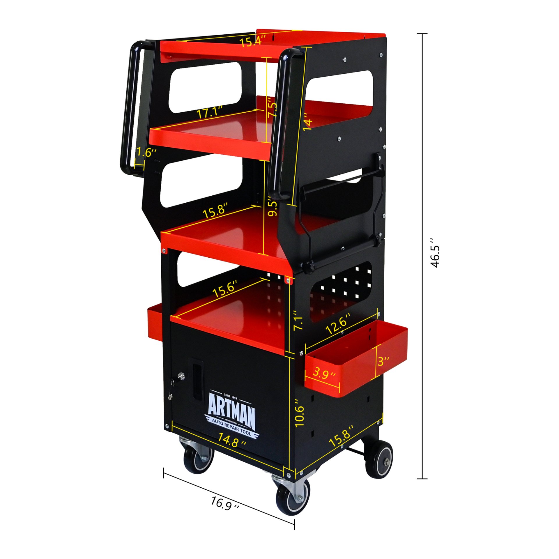 4 Level Multi Purpose Trolley For Diagnostics - Black / Red - Image 3