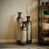 Modern Droplet Shaped Floor Vase Set, Glazed Metal Decorative Vases 3 Piece Home Accent For Living Room - Gold / White - Image 4
