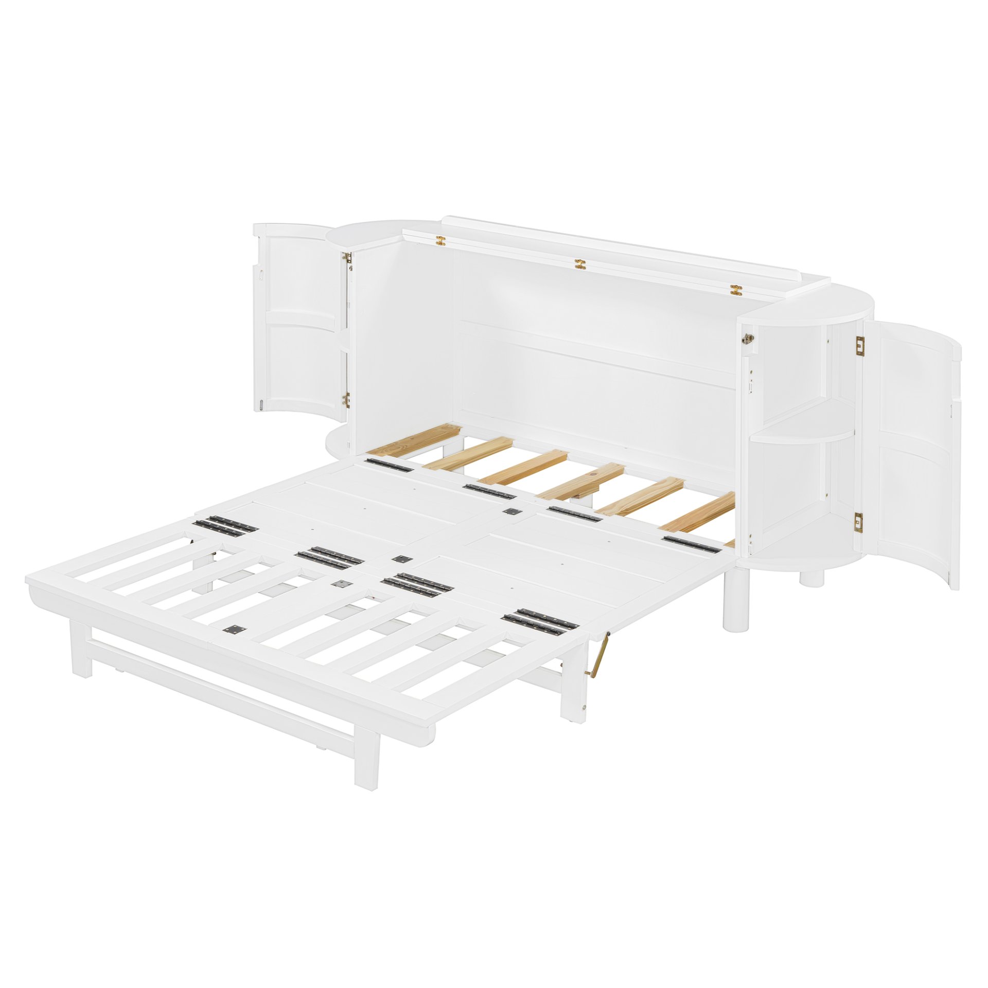 Queen Murphy Bed With Hidden Storage & Modern Woven Design - White - Image 7