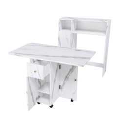 Multifunctional Folding Dining Table With Wall Mounted Sideboard & Storage Space Saving Design - White