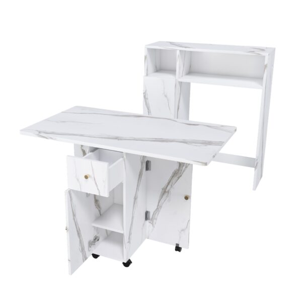 Multifunctional Folding Dining Table With Wall Mounted Sideboard & Storage Space Saving Design - White