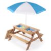 3-In-1 Kids Outdoor Wooden Picnic Table With Umbrella, Convertible Sand & Water, ASTM & CPSIA Certification - Natural Wood - Image 10