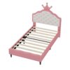 Twin Size Lovely Crown Fantasy Leather Princess Bed With Tufted Headboard - Pink / Cream - Image 4