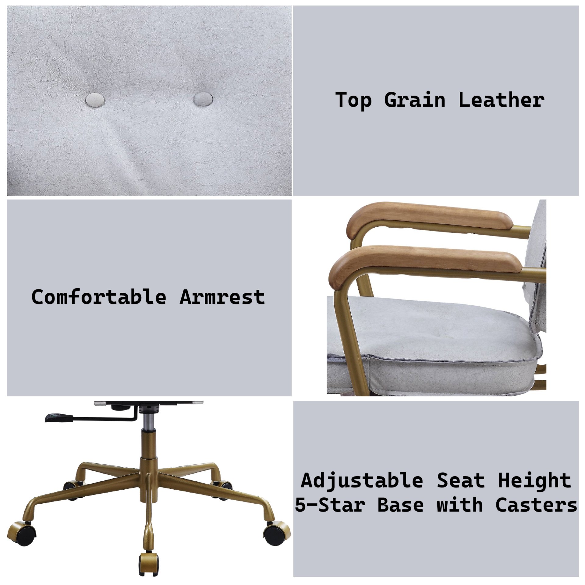 Siecross - Vintage Top Grain Leather Office Chair - Antique White / Gray - Image 4