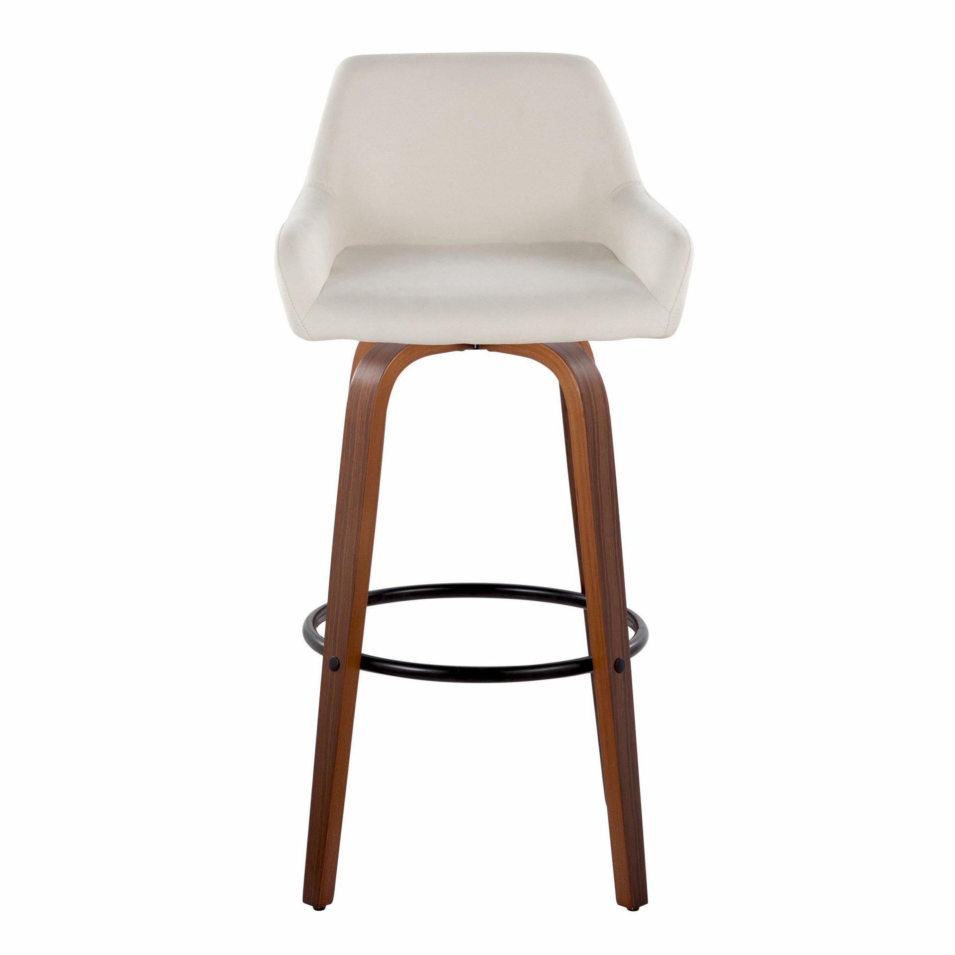 Daniella - Contemporary Fixed Height Barstool With Swivel And Round Footrest (Set of 2) - Walnut / Cream - Image 5