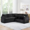 Modern L Shaped Sectional Sofa Bed With Hidden Storage Chenille Upholstery - Black - Image 6