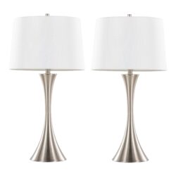Lenuxe - Contemporary Table Lamp (Set of 2) - Nickel / White