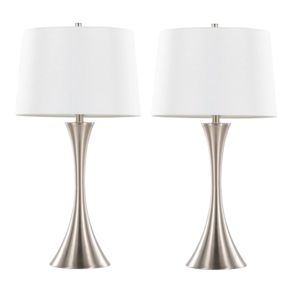 Lenuxe - Contemporary Table Lamp (Set of 2) - Nickel / White