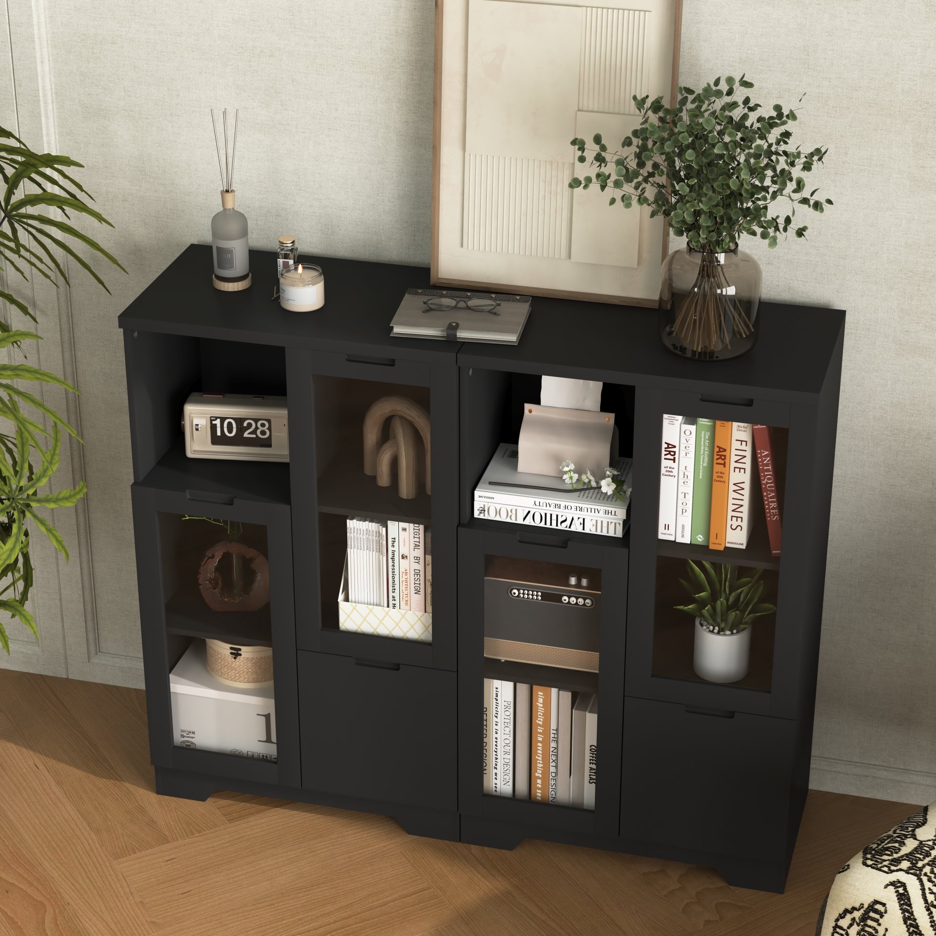 Modern Painted Cabinet With Glass Doors And Drawer - Black - Image 8