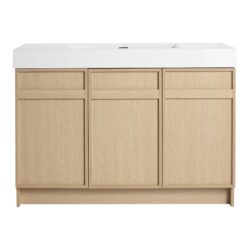 Modern Freestanding Bathroom Vanity With White Resin Sink & Soft Close Cabinet Doors - Oak