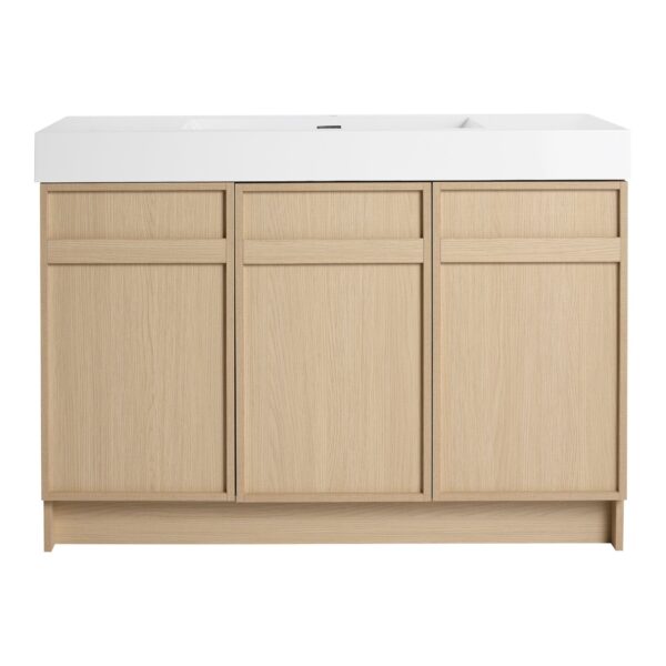 Modern Freestanding Bathroom Vanity With White Resin Sink & Soft Close Cabinet Doors - Oak