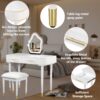 Modern Vanity Table Set With Mirror Touch Screen Lighted Mirror, Dressing Table And Cushioned Stool Set With 2 Large Drawers - White - Image 6