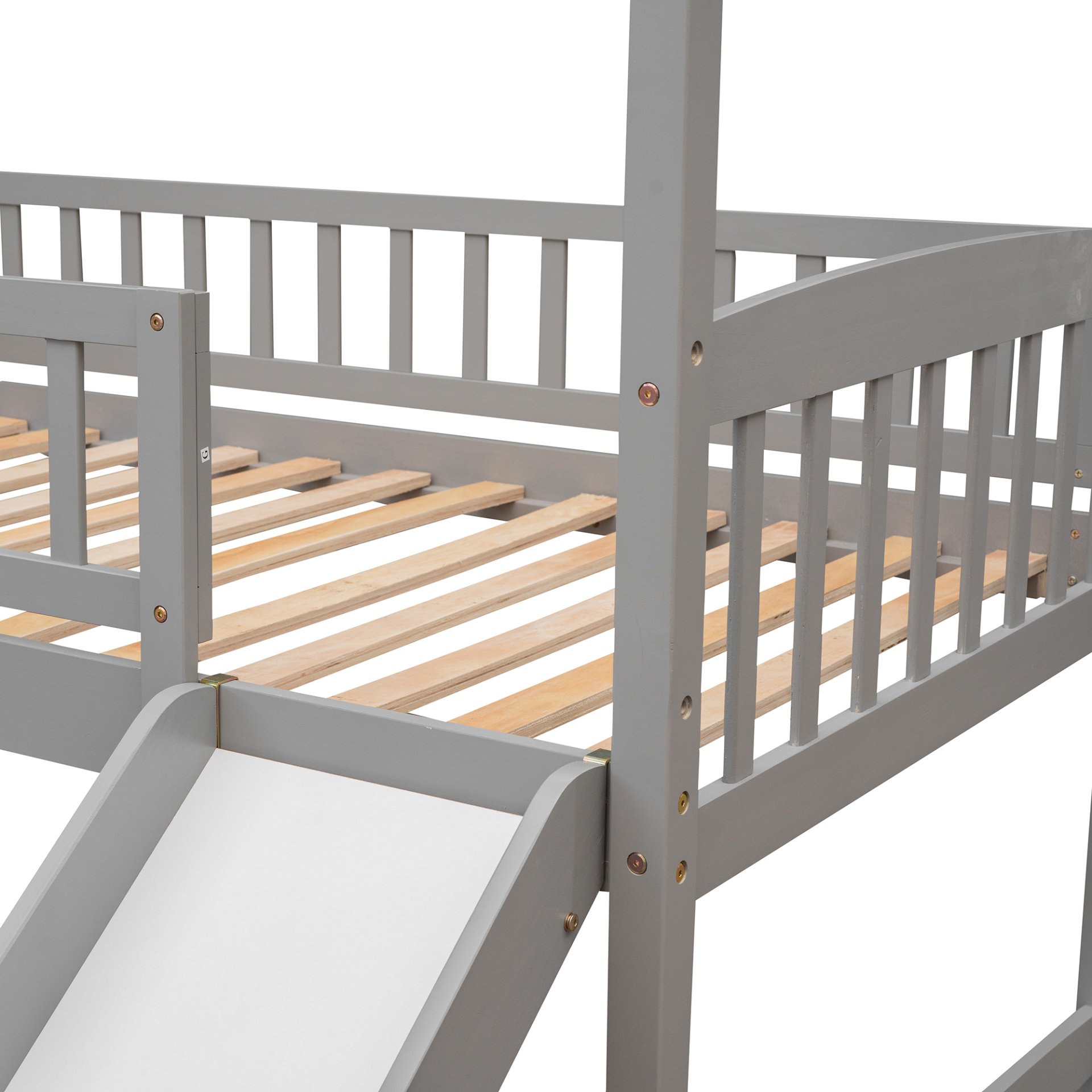 Twin House Loft Bed With Slide - Gray - Image 13