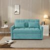 Velvet Two Seater Pull Out Sofa Bed, Adjustable Backrest With Three USB Ports, Two Side Pockets, 3 In 1 Convertible Sleeper Sofa Bed, Modern Love Seat Lounge Sofa For Living Room - Light Blue - Image 4