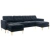 Elegant Velvet L - Shape Convertible Sectional Sofa With Movable Ottoman - Black - Image 13