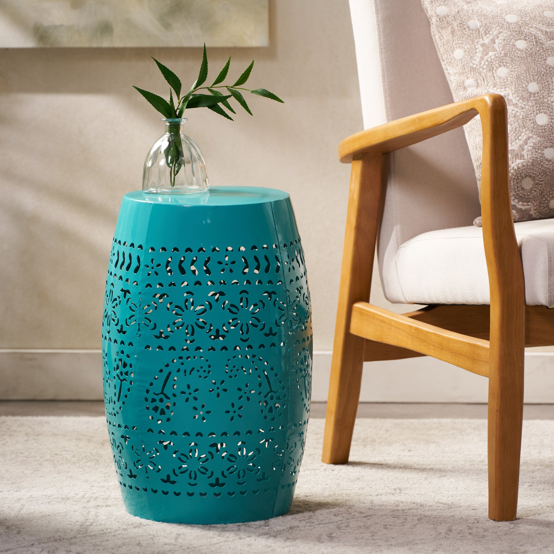 Outdoor Lace Cut Side Table - Teal - Image 5