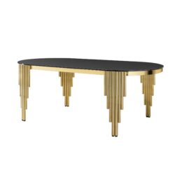 Oval Dining Table With Glass Top Stainless Steel Base, For 6 Seats - Black / Gold