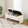 Ottoman Oval Storage Bench, 3D Lamb Fleece Bench With Large Storage Space For The Living Room, Entryway And Bedroom - Cream White - Image 5