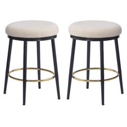 Modern Counter Stools (Set of 2) Counter Stools With Iron Frame, Sponge Cushion, Footrest, Suitable For Kitchen - White