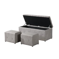 Rectangular Storage Ottoman Linen With 2 Set Ottomans - Beige