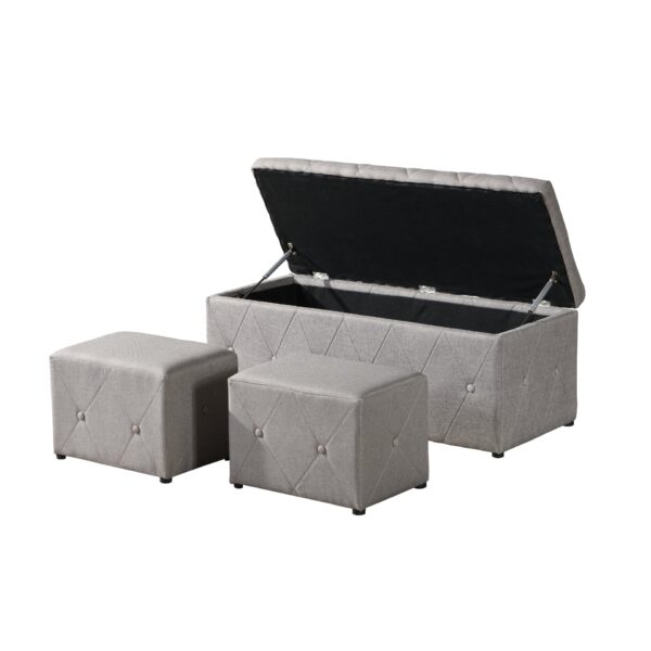 Rectangular Storage Ottoman Linen With 2 Set Ottomans - Beige