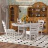 5 Piece Retro Functional Dining Table Set With Extendable Round Table And Upholstered Chairs - Antique White - Image 4