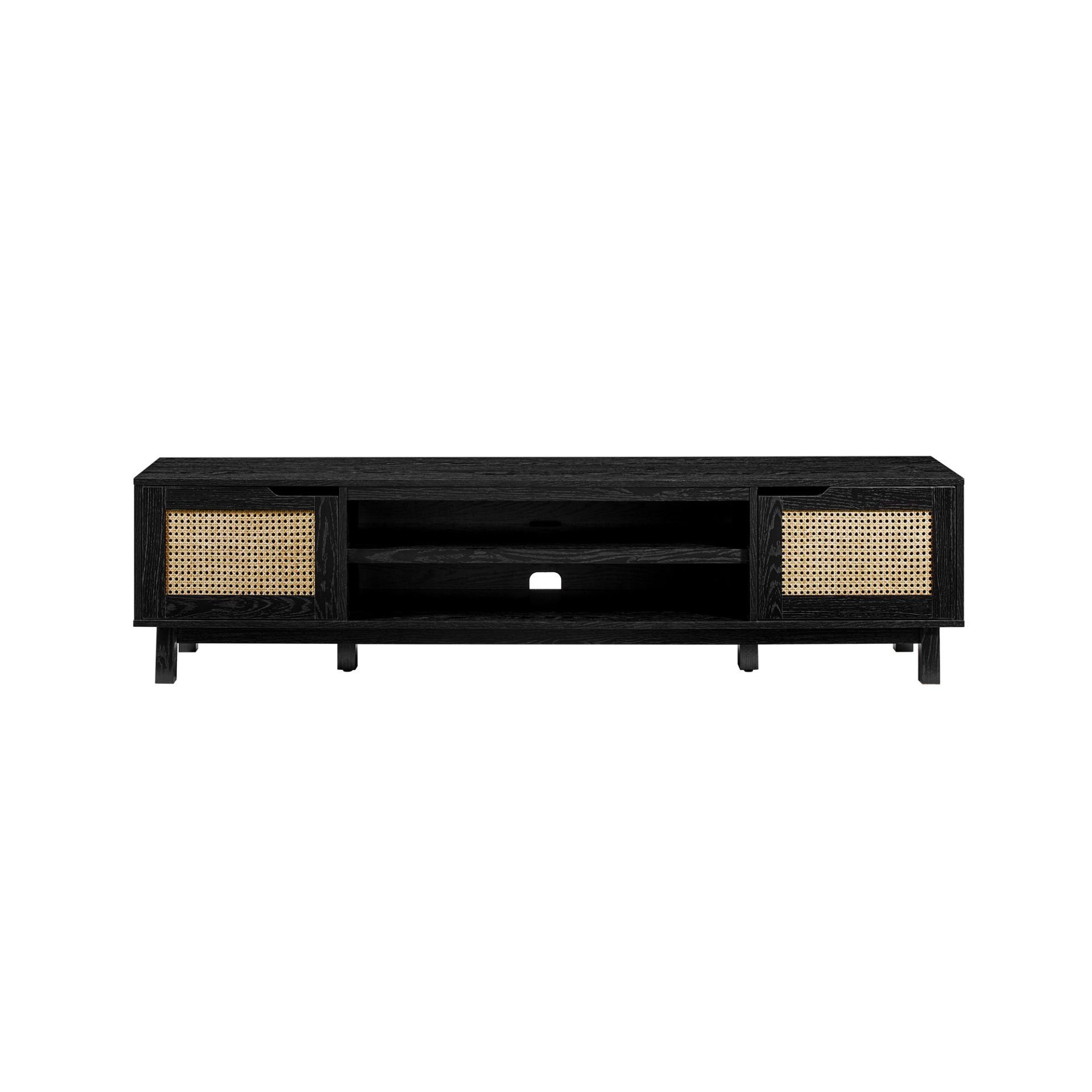 Modern Rattan Door Low TV Stand For TVs Up To 80" - Black - Image 5