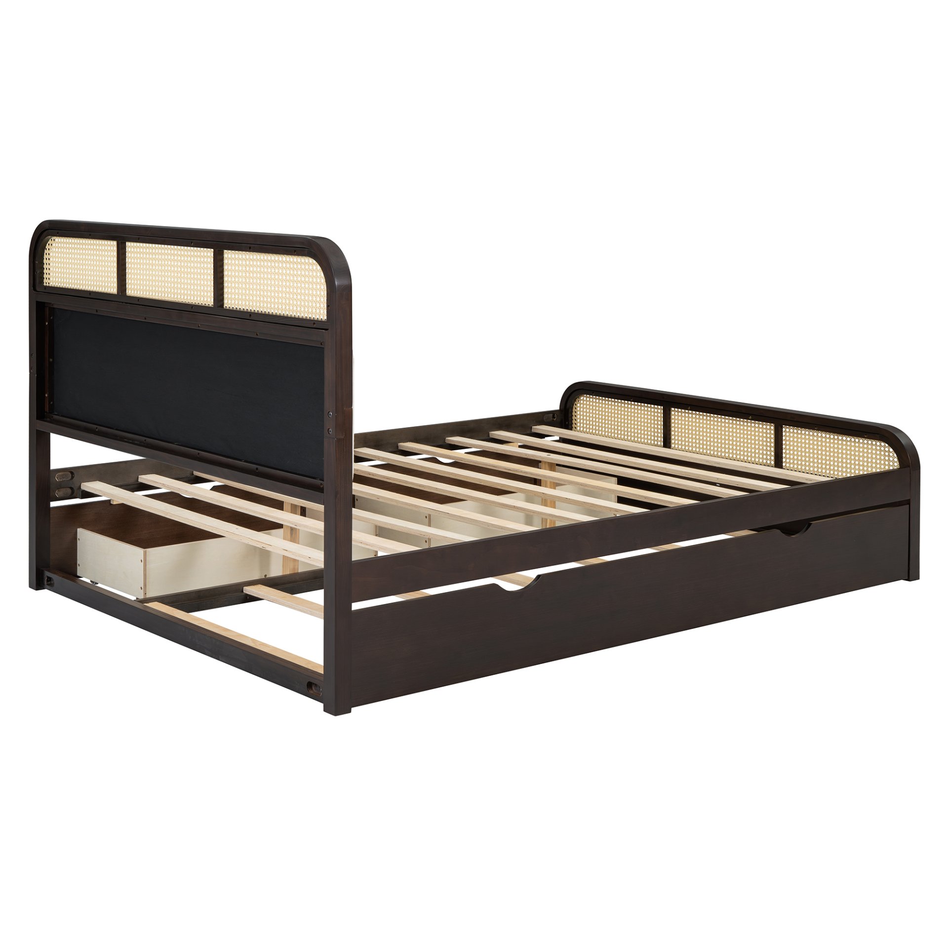 Queen Size Platform Bed With Trundle And 2 Drawers - Espresso - Image 17