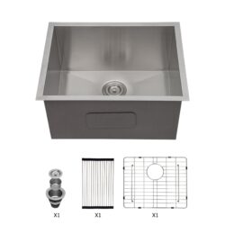 Premium Undermount Laundry Utility Sink 23" Deep Single Bowl 16 Gauge Stainless Steel In - Brushed Nickel