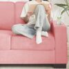 Modern Snowfleece Fabric 3 Seater Sofa With Cup Holders For Living Room Bedroom Office - Pink - Image 10
