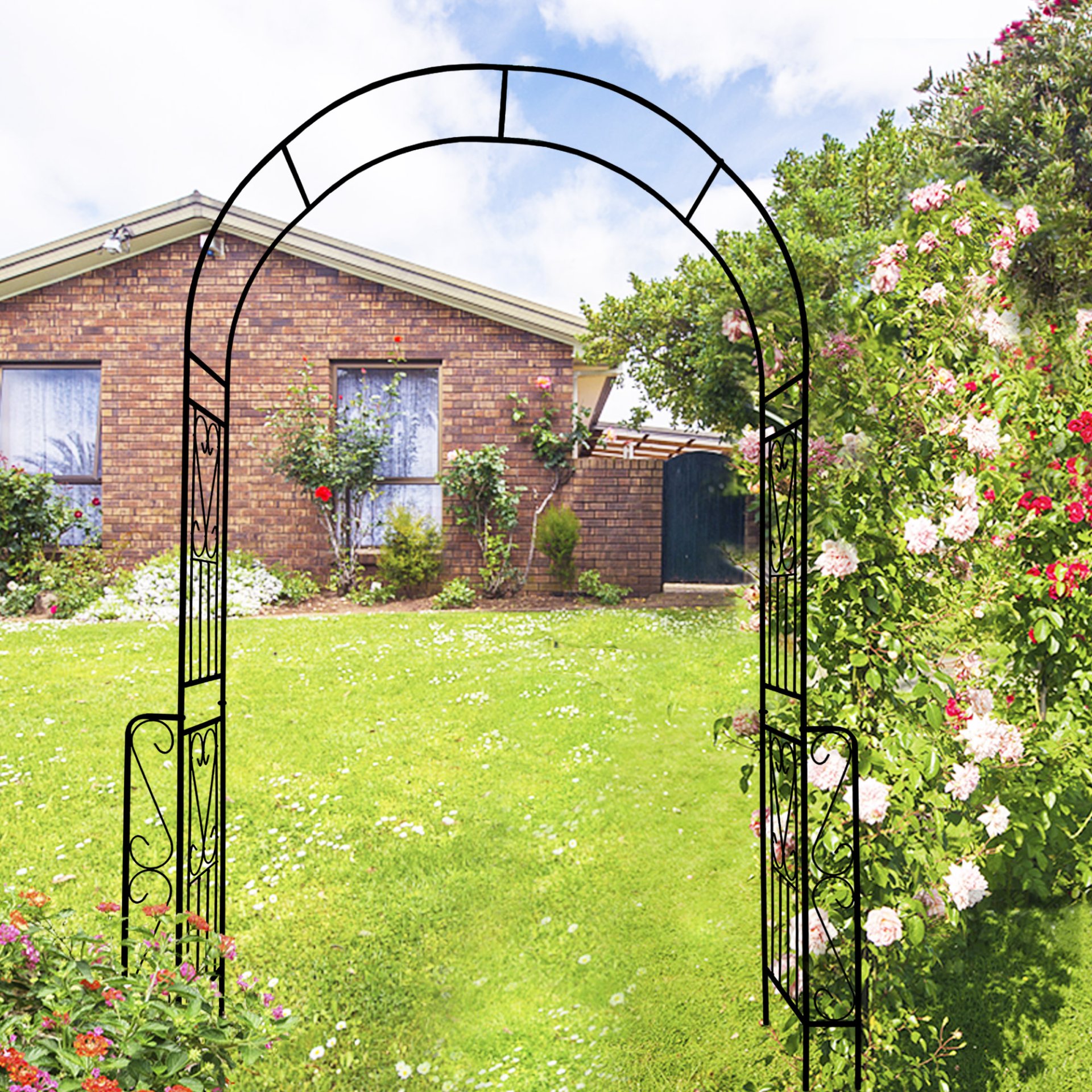 Metal Garden Arch Garden Arbor Trellis Climbing Plants Support Rose Arch Outdoor Arch - Black - Image 4