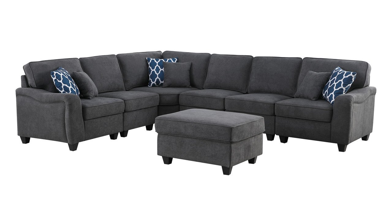 Leo - Woven 7 Piece Modular L-Shape Sectional Sofa And Ottoman - Dark Gray - Image 10