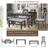 6 Piece Family Dining Room Set With Solid Wood Space Saving Foldable Table And 4 Chairs With Bench - Espresso - Image 7