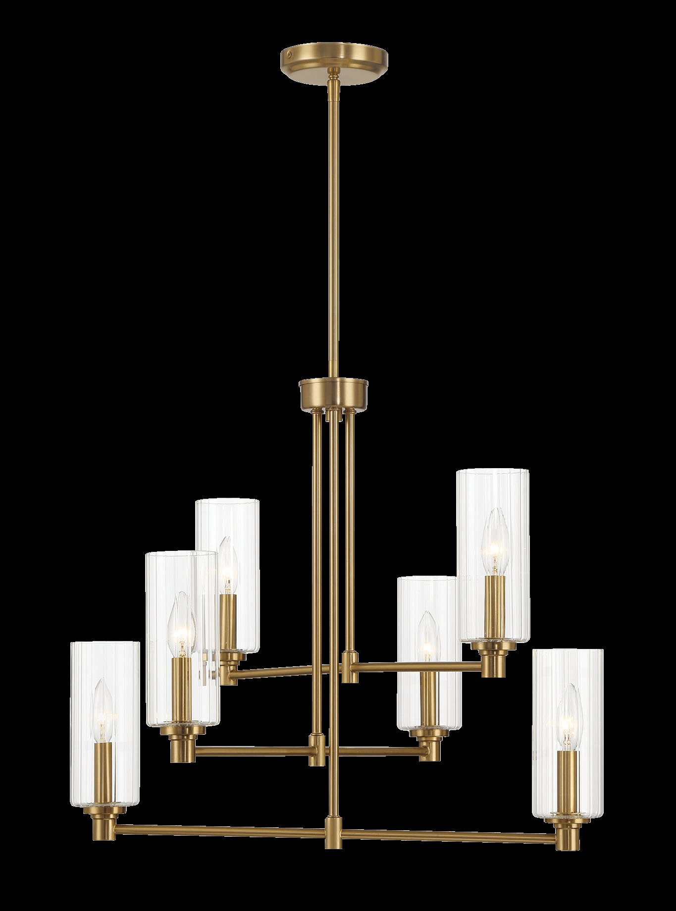 Timeless - 6 Lights Chandelier With Clear Ribbed Satin - Antique Brass / Clear / Gold - Image 3