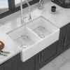 Sink 33" Double Bowl Kitchen Sink With Deep Bowls And Grids - White - Image 6
