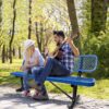 Outdoor Steel Bench With Backrest - Blue - Image 3